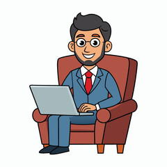 businessman sitting in armchair with laptop vector