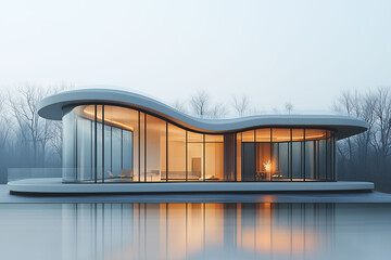 Fototapeta premium Modern Glass House on White Background
