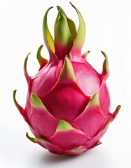 Whole dragon fruit with striking texture and vibrant color, isolated on white, perfect for tropical food photography and product displays