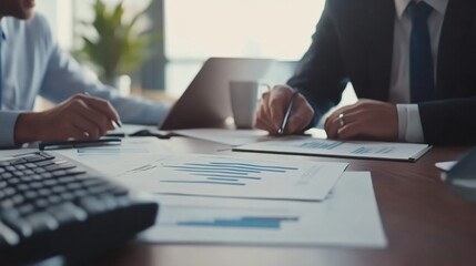 Business Meeting: Professionals Analyze Data and Charts