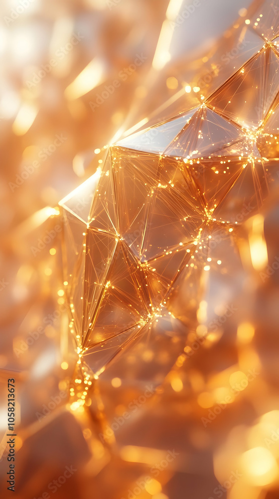 Poster golden abstract background illustration with triangles and bokeh
