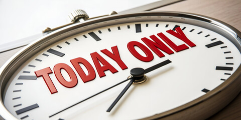 Clock displaying urgent message 'Today Only' for promotions and deadlines.