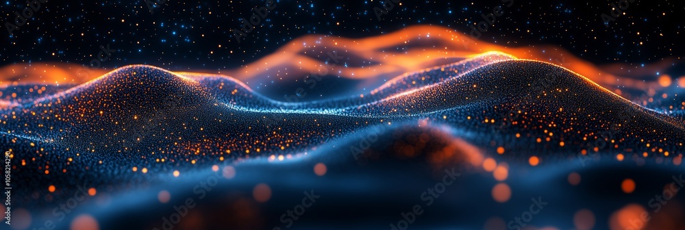 Aufkleber abstract background with dark blue waves and glowing hexagons forming an interconnected network of l