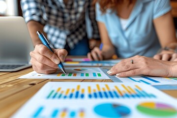 Fototapeta premium High-resolution photo of business team working with charts and graphs planning market futurism growth strategy in office