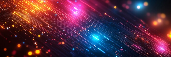 Obraz premium Abstract technology background with glowing geometric shapes and circuit lines