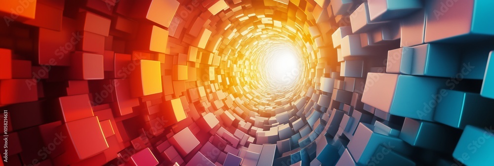 Poster abstract background with geometric shapes and colorful blocks forming an intricate pattern