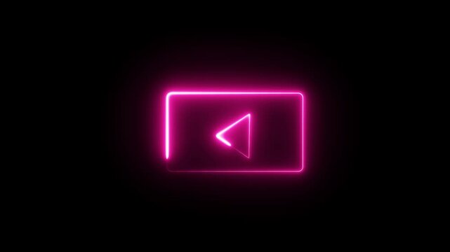 Neon shine play button symble. Neon media player button icon on the black background.