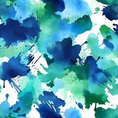 Naklejka premium seamless pattern of bold watercolor splashes in deep ocean blues and greens, reminiscent of the sea
