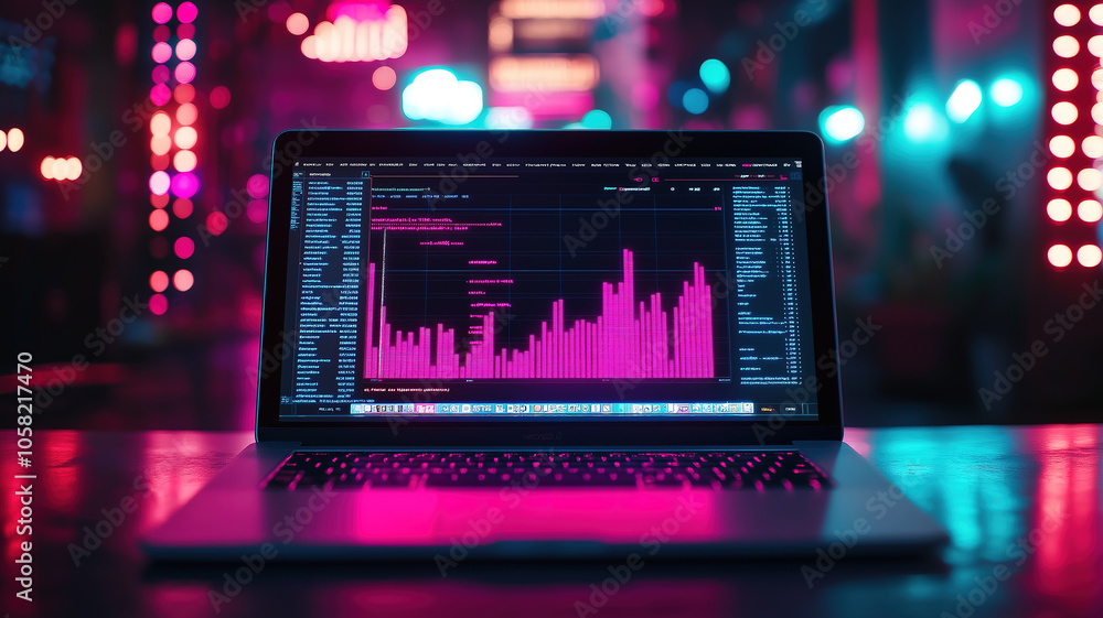Poster technology-driven laptop showcasing real-time analytical data for business insights and strategies