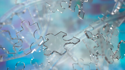 Fototapeta premium The Glass Jigsaw on Dna background for sci or education concept 3d rendering.