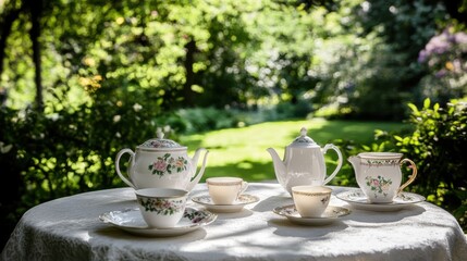 Fototapeta premium A classic English tea set with fine china, set up for afternoon tea