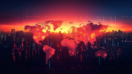 Exploring the intersection of financial stock markets and global dynamics with a world map backdrop