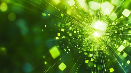 A stunning stock photo featuring a dynamic green light burst accented by glowing particles, exuding a vibrant and energetic feel perfect for a variety of design projects.