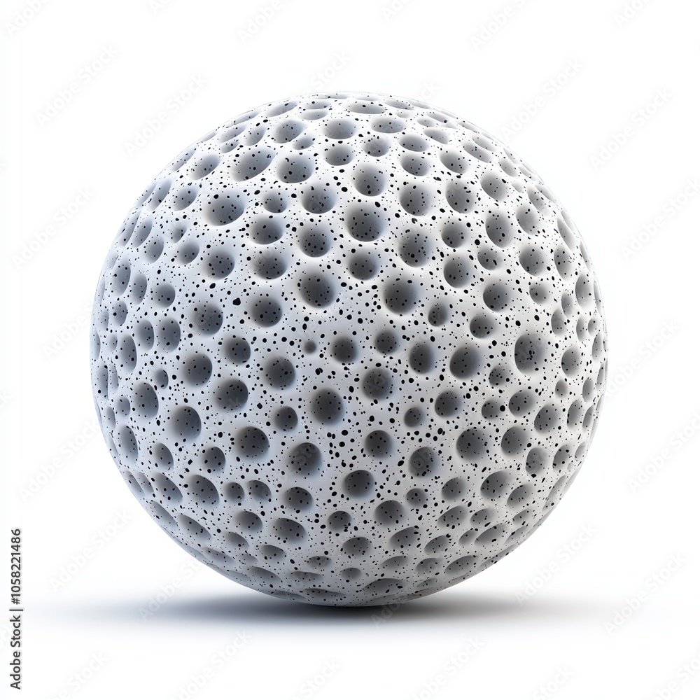 Poster abstract sphere with a textured surface, white isolate background.