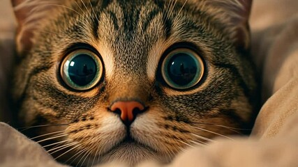 Close-up of the face of a cat with big eyes, a cat, cute, adorable, big eyes, footage, 4k footage, videos, video clip, slow motion, video wallpaper, animation, 4k