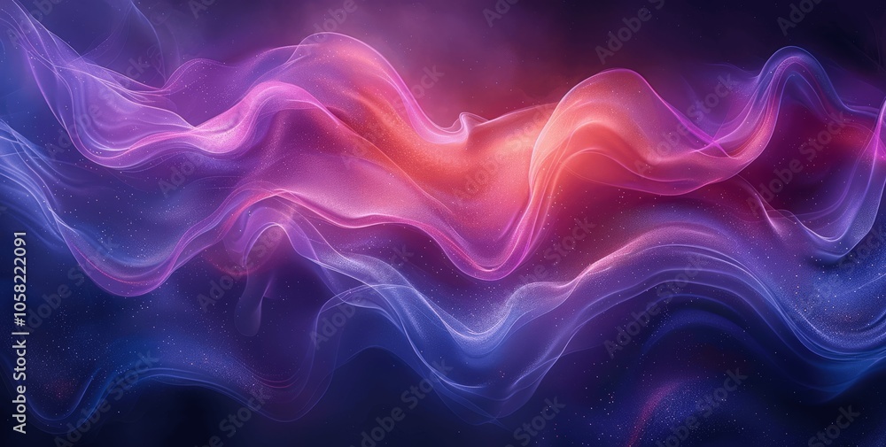 Poster abstract blue and violet background with glowing wavy lines and dynamic fluid shapes