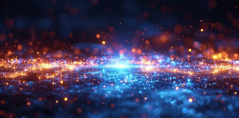 Fototapeta premium Abstract Glowing Blue Light Lines with Lens Flare, Technology Concept Illustration on Black Background