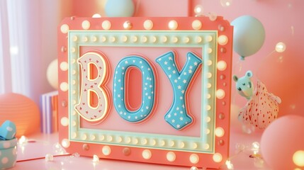 Baby Boy Announcement Sign with Festive Decor