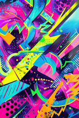 Dynamic Neon Pop Art with Glossy Spirals and Matte Comic Dot Background