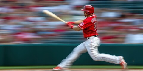 Baseball Player Swinging Bat with Blurry Background