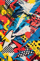 Fototapeta premium Retro Pop Art with Fiery Colors, Bold Expressions, and Vintage Comic Grid