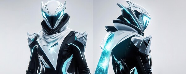Futuristic character design featuring sleek armor and glowing accents. Ideal for sci-fi, gaming, and digital art projects.