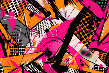 Vibrant Pop Art with Cartoon Symbols, Pixelated Background, and 90s Comic Style