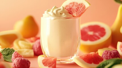 A detailed smoothie advertisement featuring a glass filled