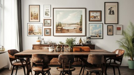 A dining table serving as a gallery for a collection