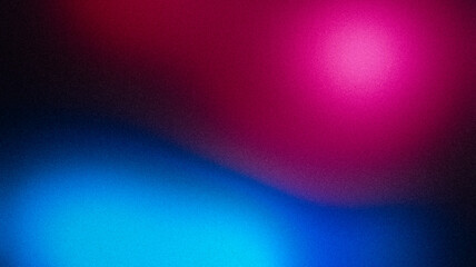 Grainy noise texture background, purple red blue abstract vibrant glowing color gradient shape on black backdrop, dark banner poster header cover wallpaper design