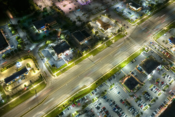 Traffic rush at shopping malls and small businesses in evening time in North Port, Florida. USA...