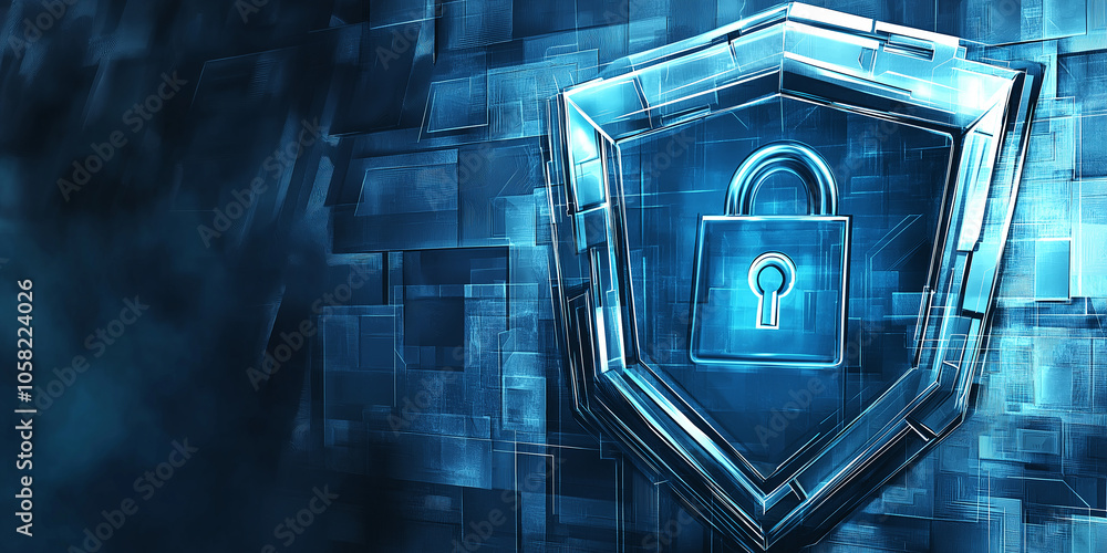 Aufkleber Digital padlock inside glass shield protecting data on futuristic background
