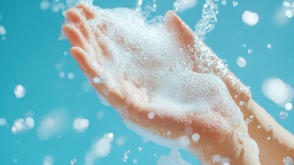 Fototapeta premium Close-up of Hands Covered in Soapy Suds