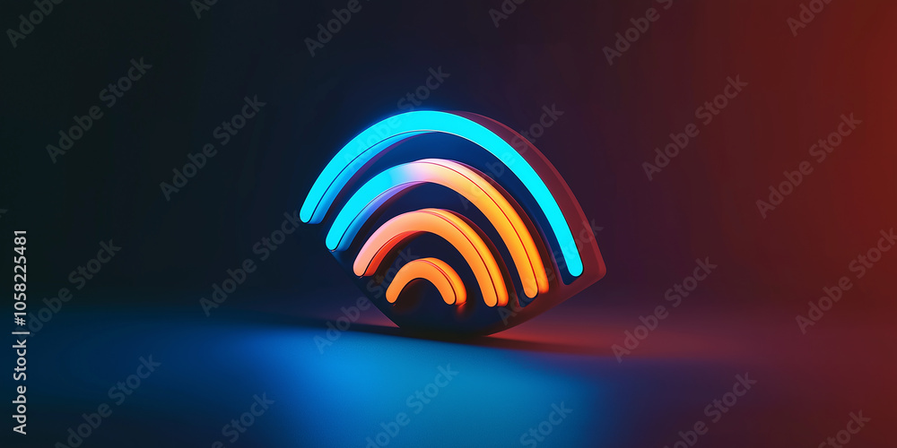 Poster wifi signal glowing in neon colors on dark background