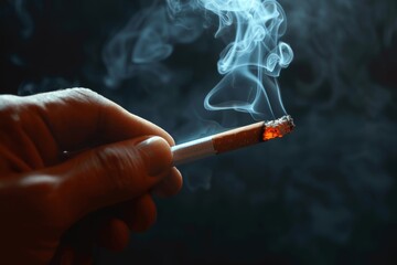 Close-Up of Hand Holding Cigarette with Smoke on Black Background Health Effects of Smoking