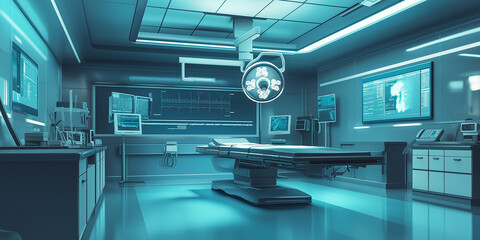 Modern operating room prepared for advanced surgery with high-tech equipment