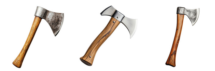 Set of Vintage axe with wooden handle isolated on a transparent background
