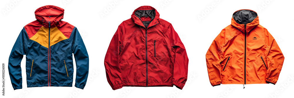 Fototapete Set of stylish waterproof jacket with hood isolated on a transparent background