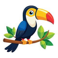 cartoon toucan bird on tree branch on white background