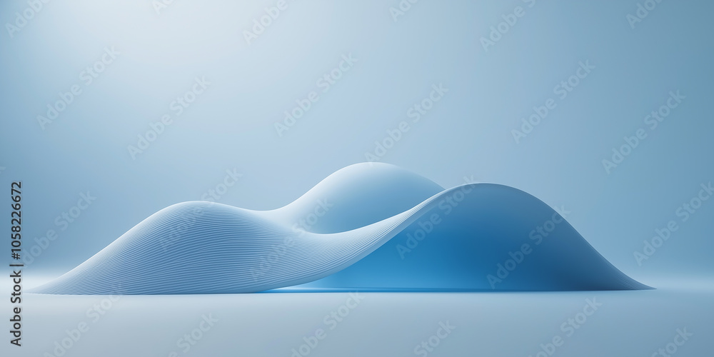 Poster Abstract blue minimalist background with smooth flowing shapes creating a serene and modern design