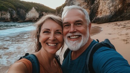 Couple's Selfie on a Beach with Rock Formations
