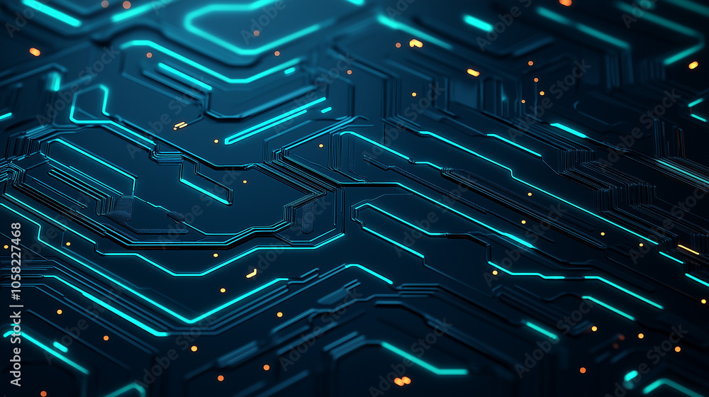 Poster create a highly detailed, futuristic circuit board pattern with dark blue and teal glowing lines. th