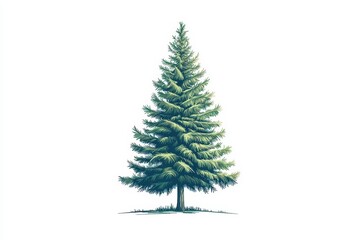 Fototapeta premium A beautiful green pine tree with lush foliage on a white isolated background.