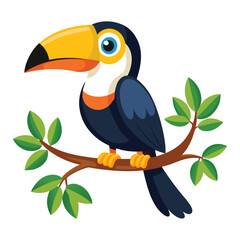 cartoon toucan bird on tree branch on white background
