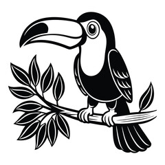 cartoon toucan bird on tree branch on white background