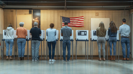 On election day in the United States, citizens vote at polling stations