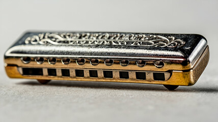 Harmonica the musical instrument on white