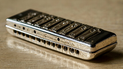 Harmonica the musical instrument on white