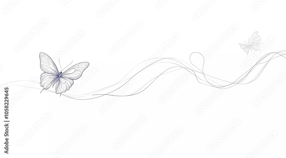 Fototapete one-line drawing style, a simple vector illustration of a butterfly's flight path with a white backg