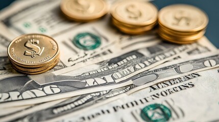 Gold Coins Resting on American Dollar Bills